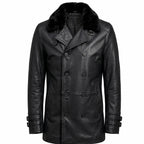 Leveljacket Leon S. Kennedy Black Leather Jacket — Resident Evil 9 Inspired Handcrafted Shearling Collar Coat