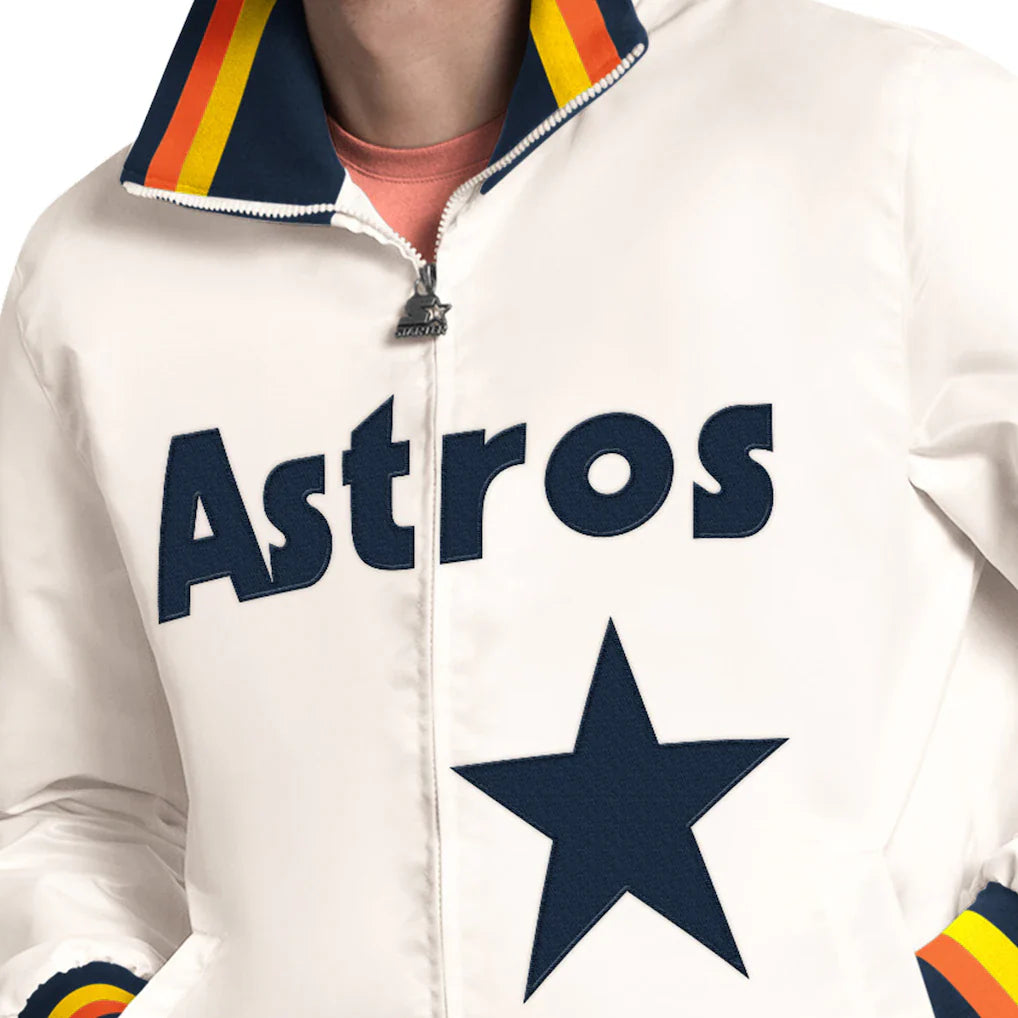 Men's Houston Astros Retro Satin Full Zip Jacket — Vintage Rainbow Stripe Baseball Fan Jacket | Leveljacket