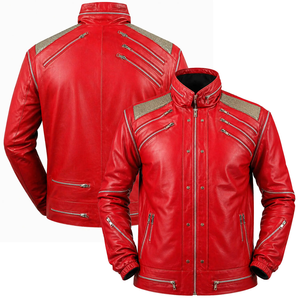 Men's Michael Jackson Beat It Red Leather Jacket — MJ Inspired Music Icon Jacket | Leveljacket - Leveljacket
