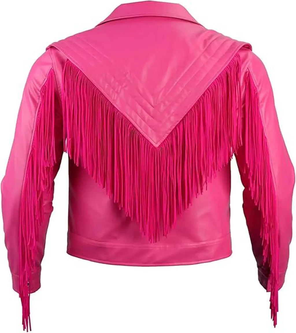 Pink fringed jacket on a white background