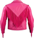 Pink fringed jacket on a white background