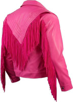 Pink fringed jacket on a white background