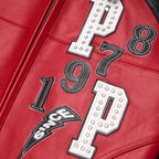 Red Soda Club Leather Bomber Jacket for Men 