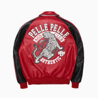 Red Soda Club Leather Bomber Jacket for Men 