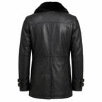 Leveljacket Leon S. Kennedy Black Leather Jacket — Resident Evil 9 Inspired Handcrafted Shearling Collar Coat