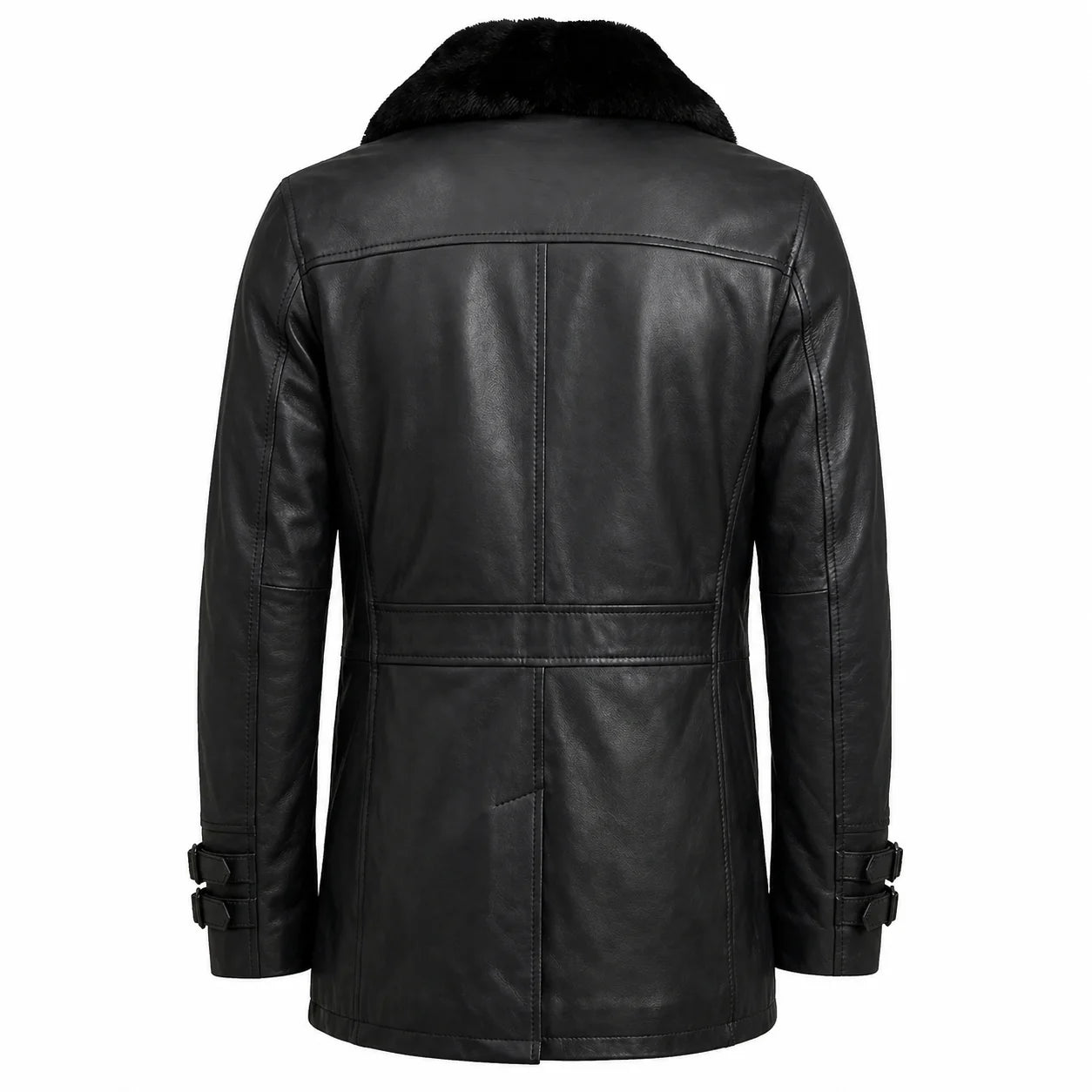 Leveljacket Leon S. Kennedy Black Leather Jacket — Resident Evil 9 Inspired Handcrafted Shearling Collar Coat
