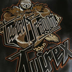 Men's Black Leather Varsity Jacket — Avirex Inspired Dragon Embroidered Bomber Jacket | Leveljacket - Leveljacket