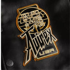 Men's Black Leather Varsity Jacket — Avirex Inspired Dragon Embroidered Bomber Jacket | Leveljacket - Leveljacket