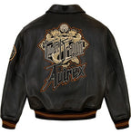 Men's Black Leather Varsity Jacket — Avirex Inspired Dragon Embroidered Bomber Jacket | Leveljacket - Leveljacket