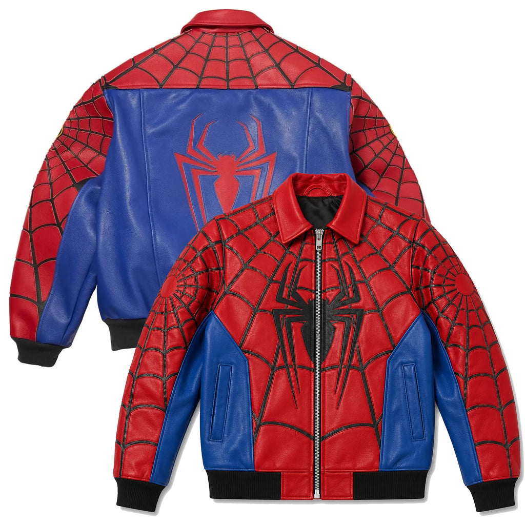 Hand-Stitched Spider Brand New Day Leather Bomber Jacket – LevelJacket Streetwear
