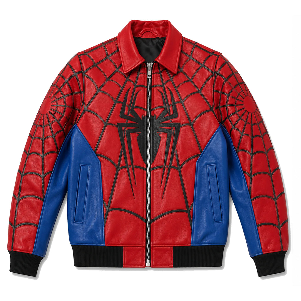 Hand-Stitched Spider Brand New Day Leather Bomber Jacket – LevelJacket Streetwear