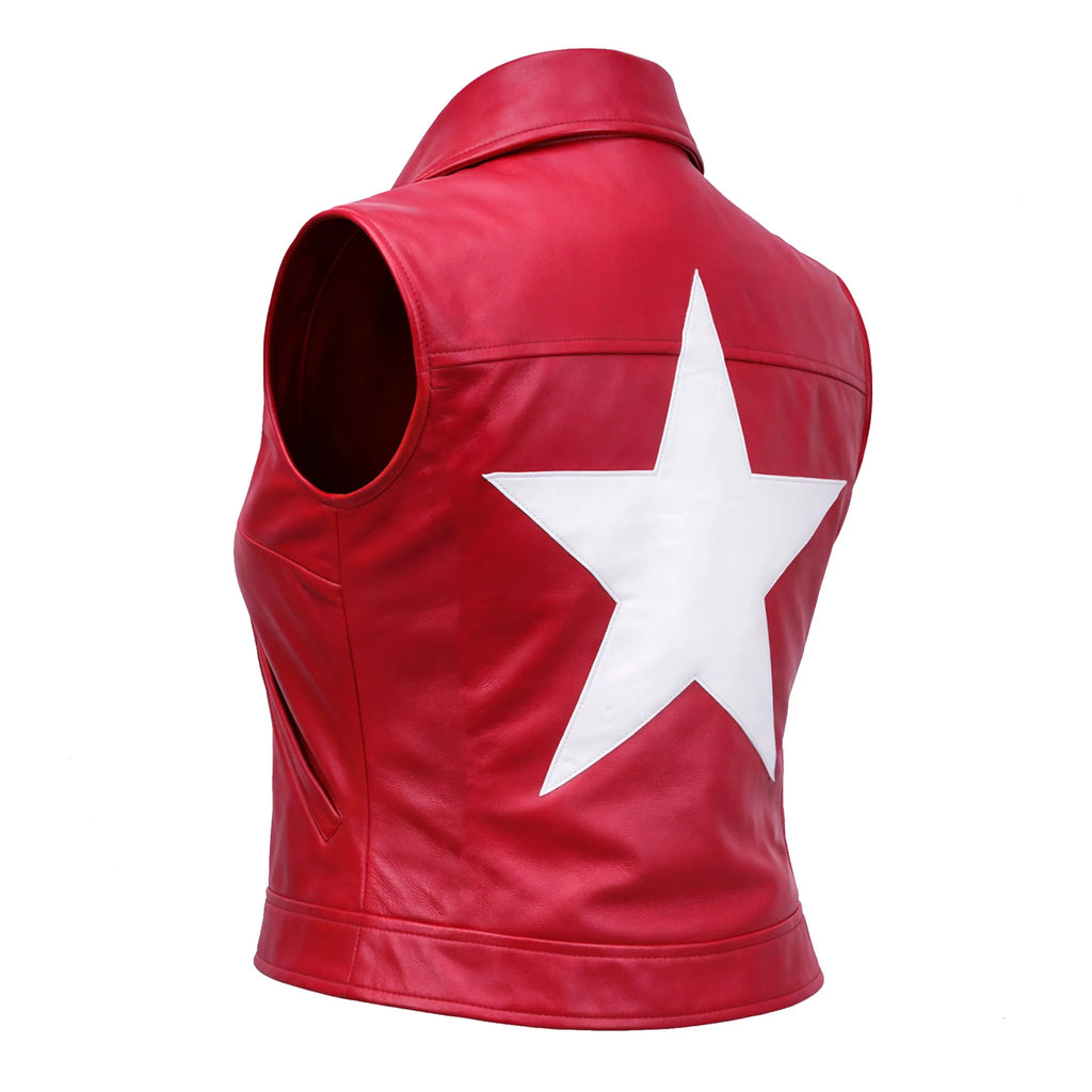 Terry Bogard Leather Vest – King of Fighters Inspired Red Star Vest for Mens & Womens Duazan
