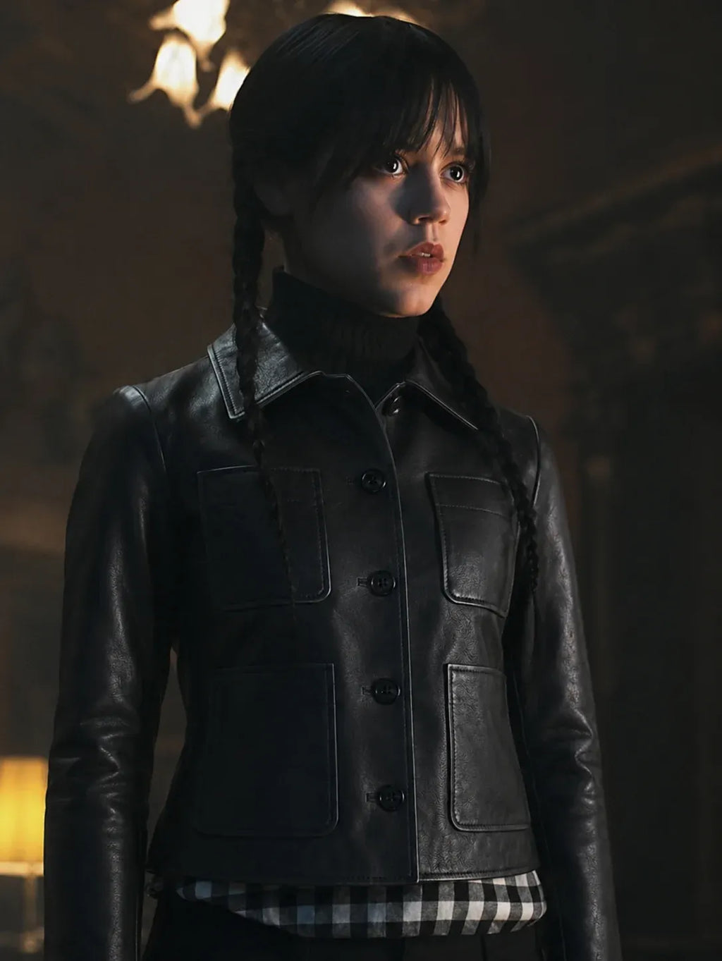 Wednesday Addams Black Leather Jacket — Jenna Ortega Nevermore Academy Gothic Jacket