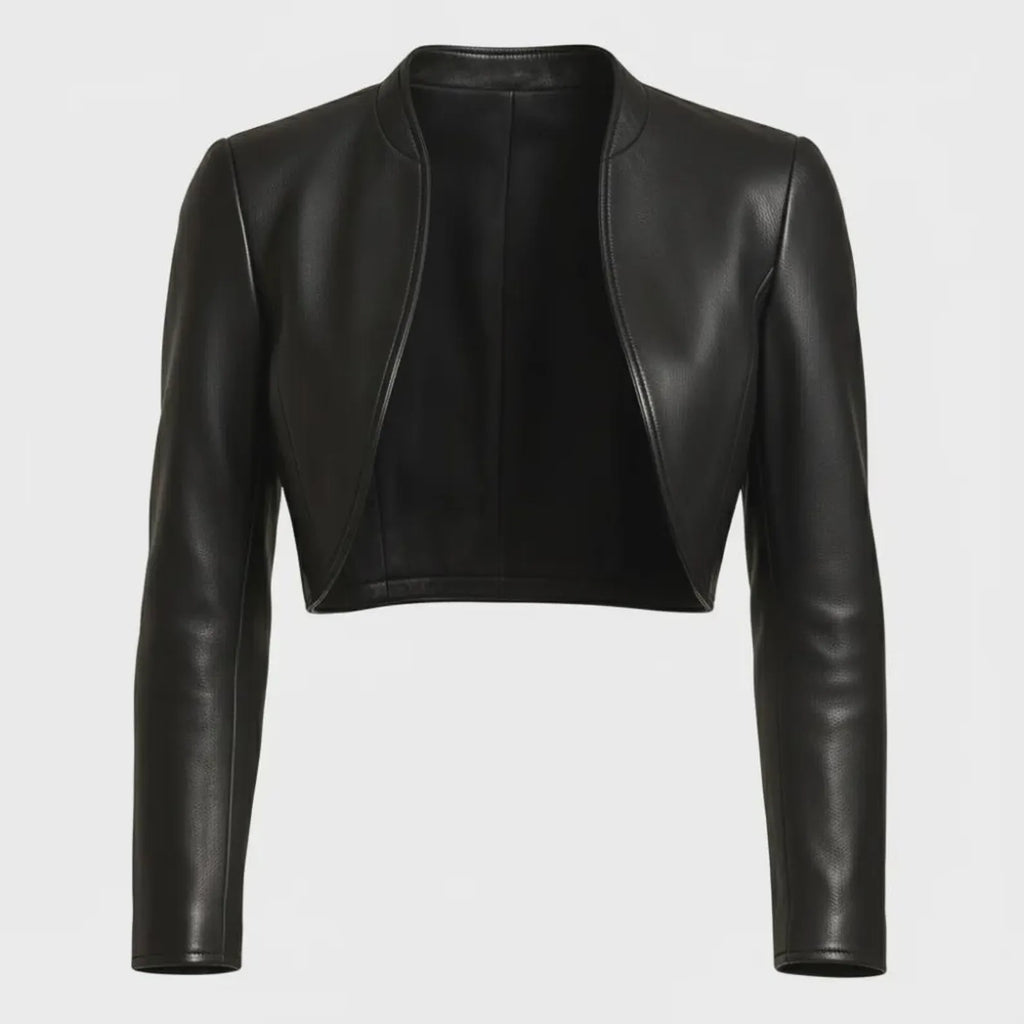 Handmade Women's Cropped Open-Front Bolero leather jacket women