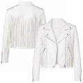 Women's White Fringe Leather Biker Jacket