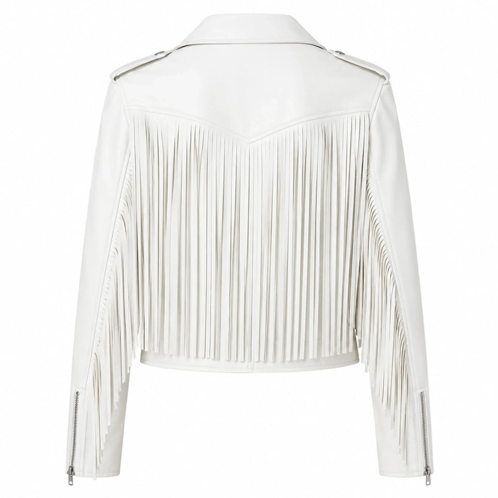 White fringe jacket on a white background