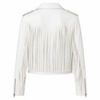 Women's White Fringe Leather Biker Jacket