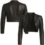 Women's Cropped Open-Front Leather Bolero Jacket