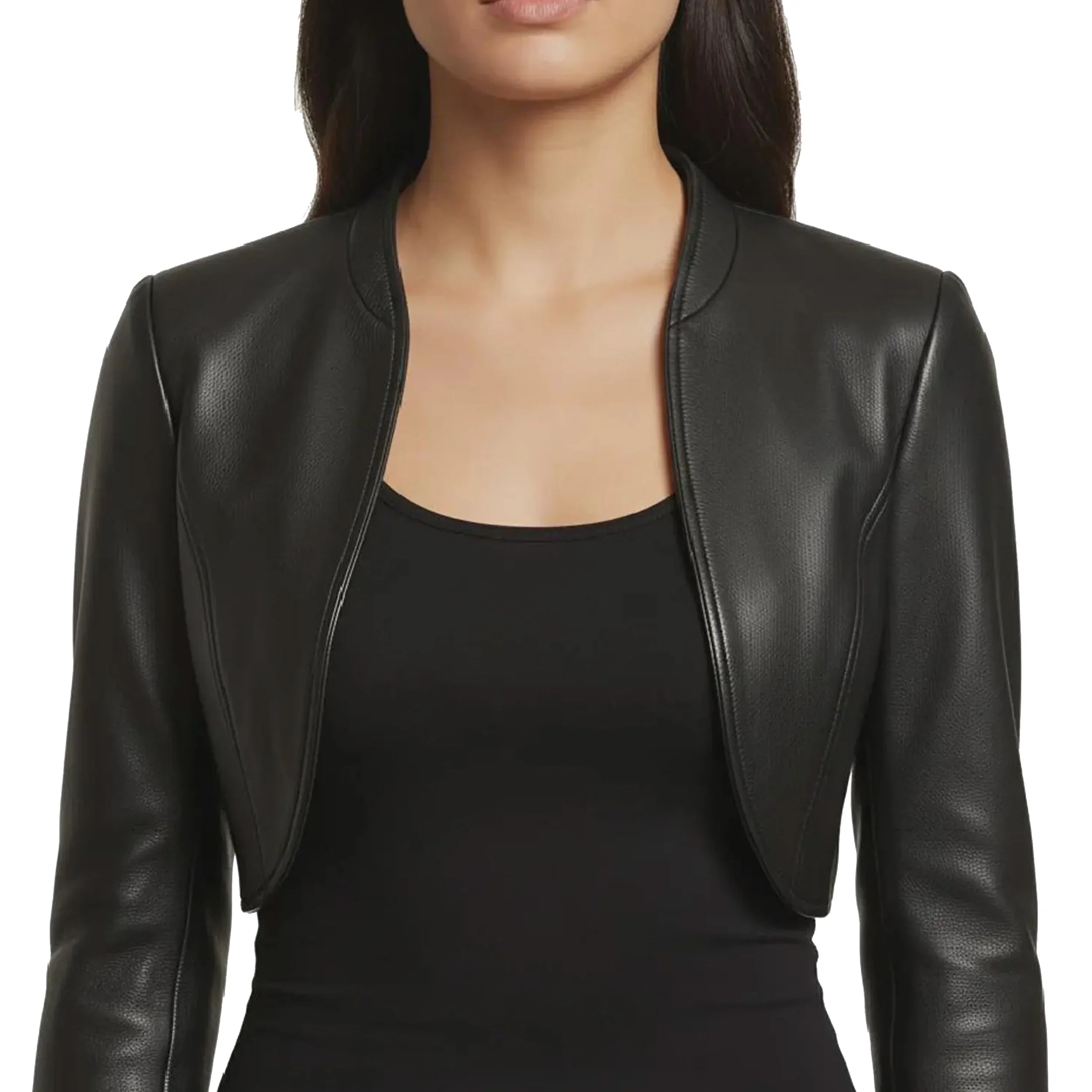 Women's Cropped Open-Front Leather Bolero Jacket